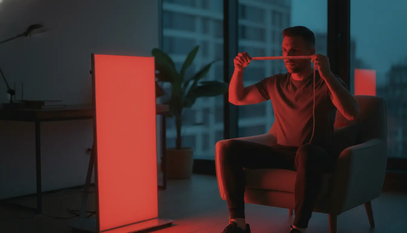 Op hoeveel afstand moet je van een rode lamp zitten?